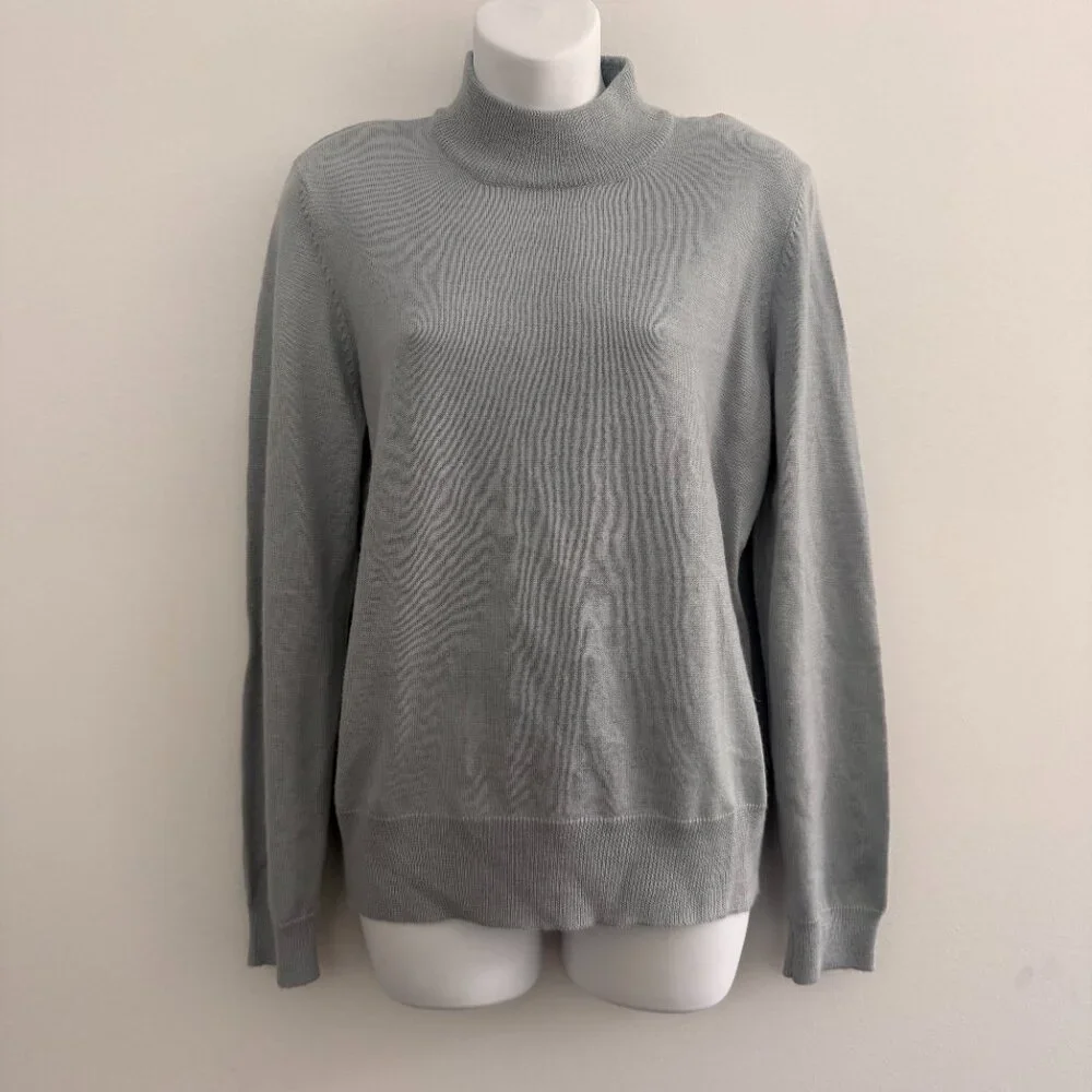 Vintage 1990's Kasper Knit Mock Neck Sweater | Icy Blue Gray | Size L - Picture 2 of 11